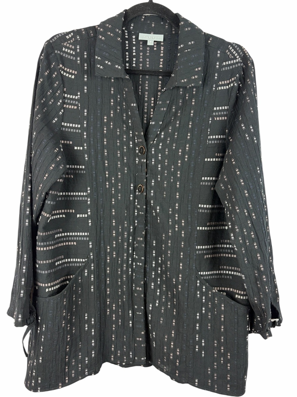 Habitat Black Textured Cotton Button Front Tunic Jacket Top Pockets Medium